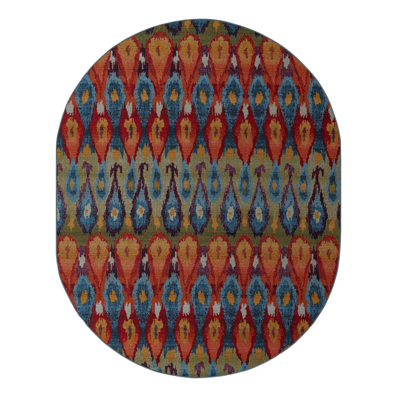 Newt Ikat Blue Indoor/Outdoor Area Rug, Rectangle 9' x 12'