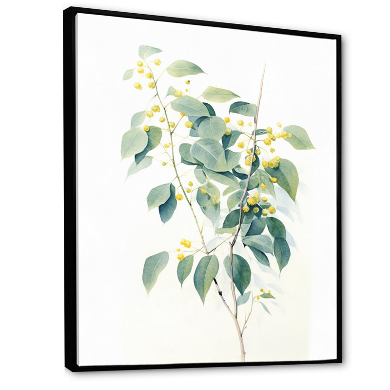 «White Green Minimalisme Eucalyptus Essence» sur toile, H 20 po x l 12 po x P 1,5 po, Cadre flottant noir