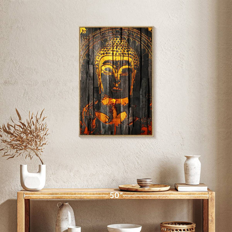 Rustic Buddha, Floating Frame Natural Wood, 21" x 31"