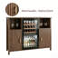 Buffet-bar à café cannelé brun de 135 cm avec compartiment mini-réfrigérateur, casier à vin amovible et tablettes ajustables-333267261