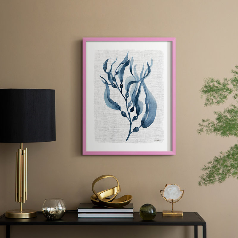 Reproduction encadrée bleu marine de varech I - bois massif, H 21 po x l 17 po, Rose