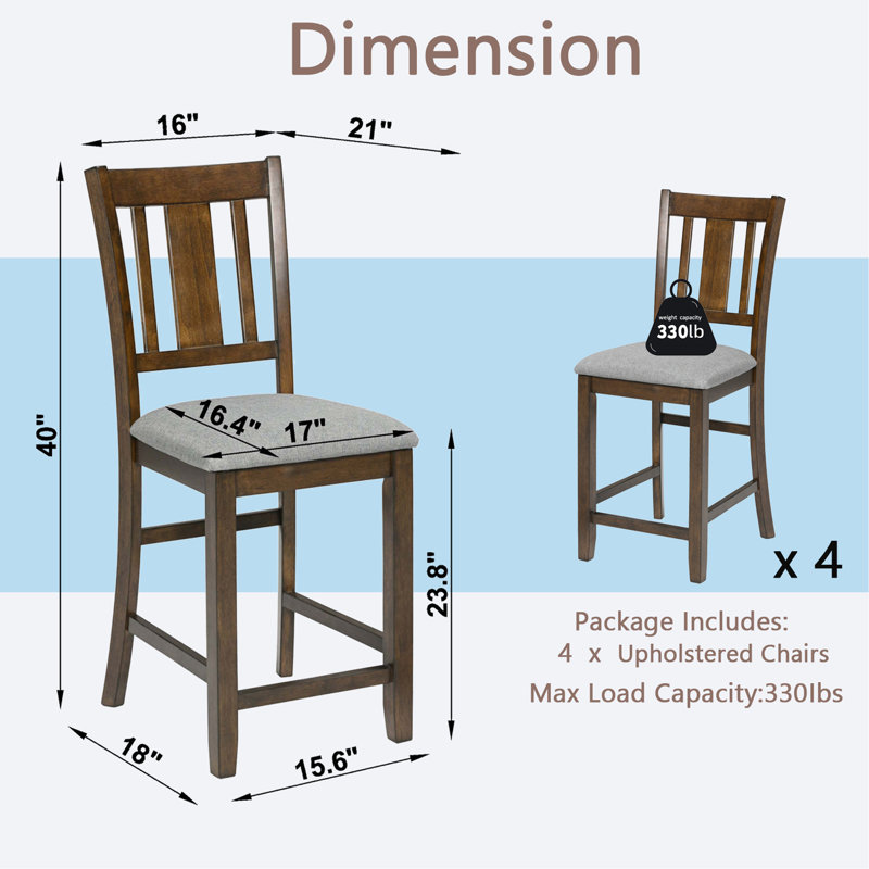Chaises de salle à manger seulement, ensemble de chaises de salle à manger à hauteur de comptoir pour 4 personnes, chaise de cuisine avec siège rembourré
