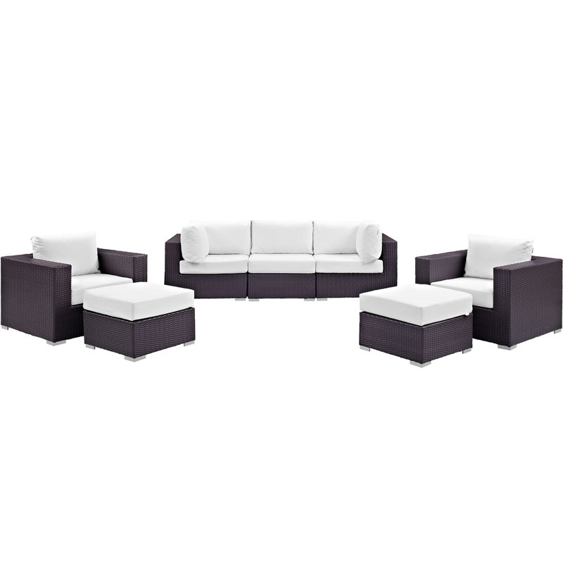 Bocabec Synthetic Rattan Outdoor Patio Sectional Set (7 Piece Set) by Havenside Home, Espresso White