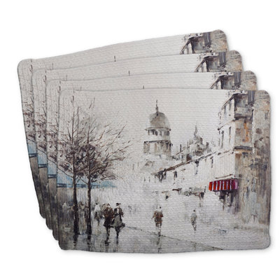 Braided Polyester Placemats Set of 4 Gray City Street Decor