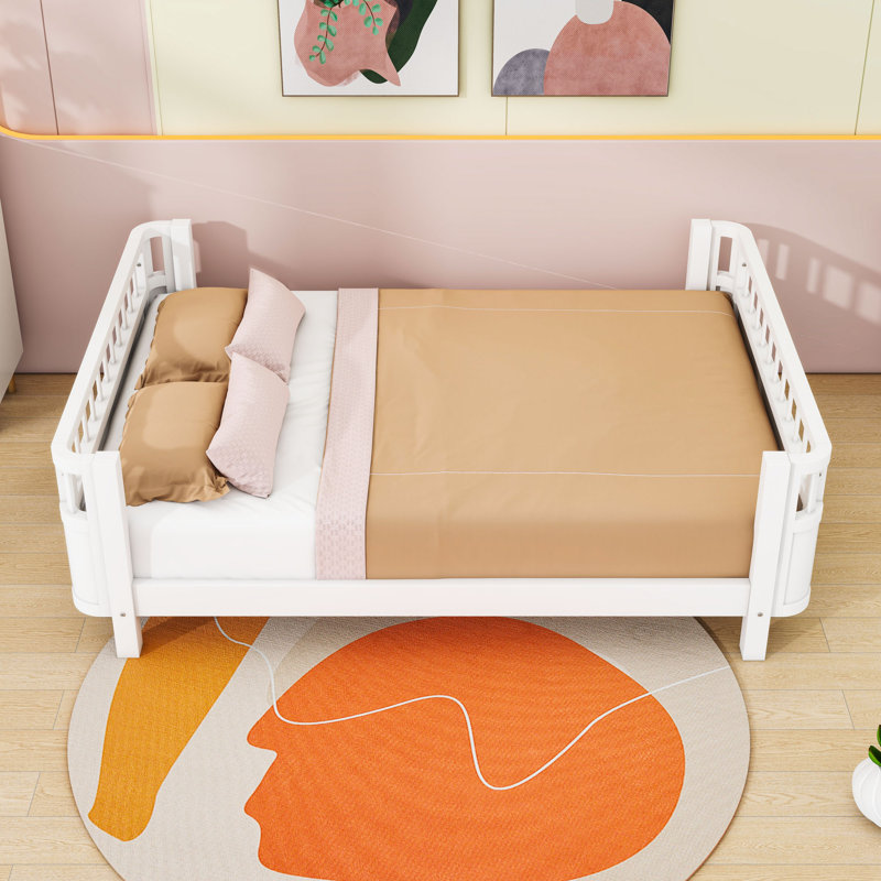 Multifunctional Wooden Platform Bed with Removable Rails, Full / Double, White