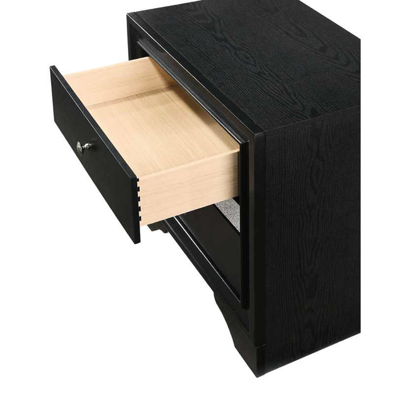 Mobilier de 3 chambres - Bois massif, finition noire, avec base et table de chevet moderne à 3 tiroirs, plateau coulissant