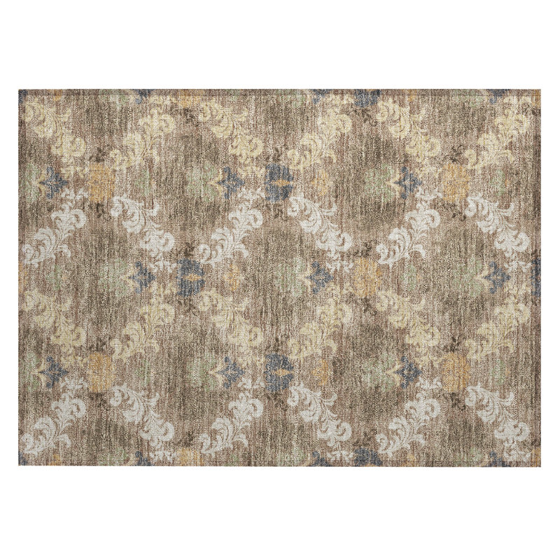 Machine Washable Indoor/Outdoor Chantille ACN2544 Damask Rug, 1'8" x 2'6", Brown
