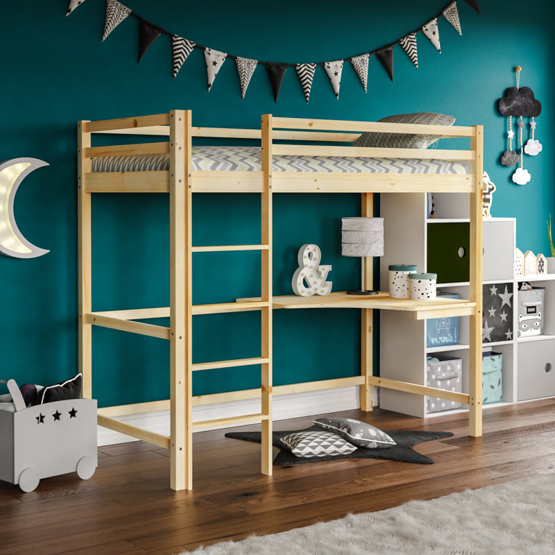 Muskoka Single (3') Bed Frames High Sleeper Loft Bed with Built-in-Desk, Pine