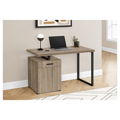 Reversible Computer Desk with Drawer and Storage Compartment, Dark Taupe Laminate Finish