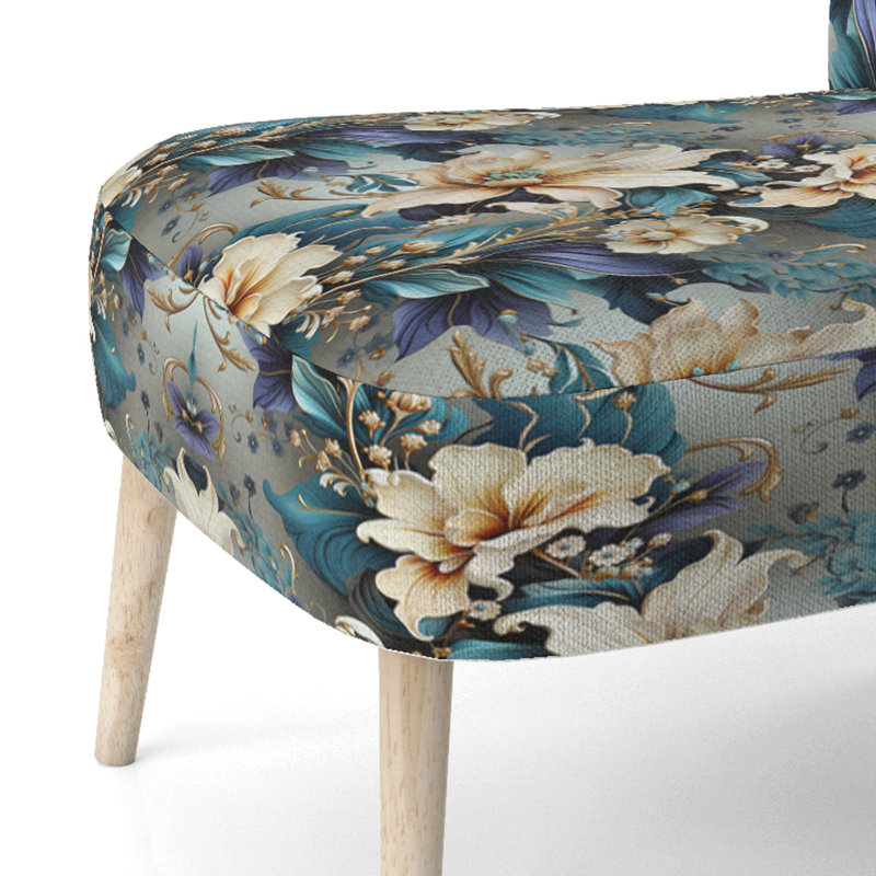 Chaise d'appoint rembourrée blanche et dorée Elegant Flowers Delight