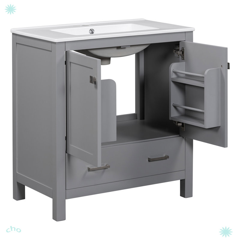 Meuble-lavabo 30 po avec lavabo simple, Gris