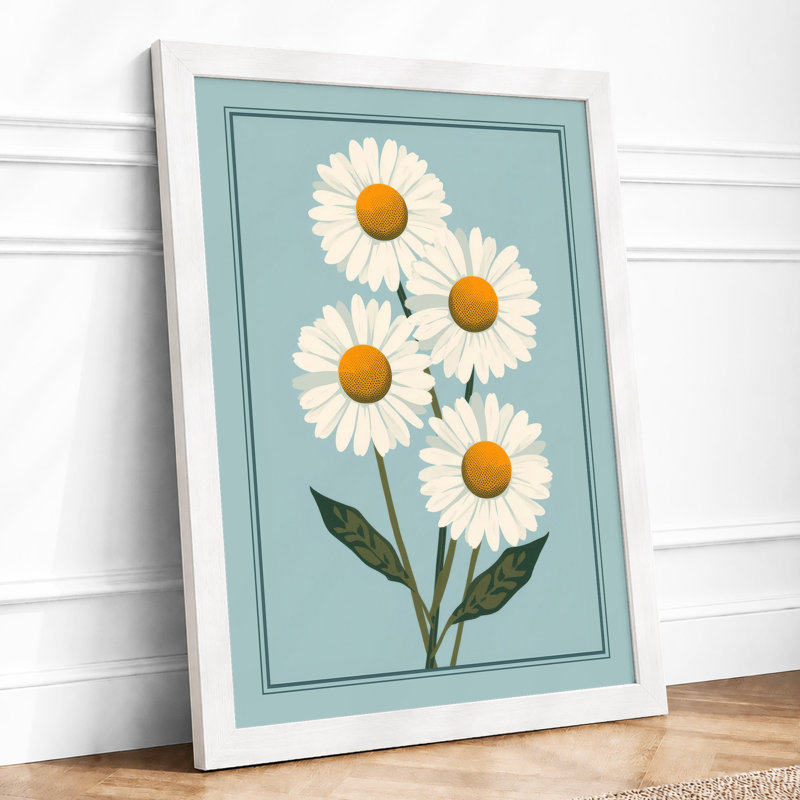 Five Daisies Arranged Botanical - Framed Print, A2 - 59.4 x 42.0 cm, White