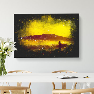 Man Surfing At Sunset - Wrapped Canvas Print
