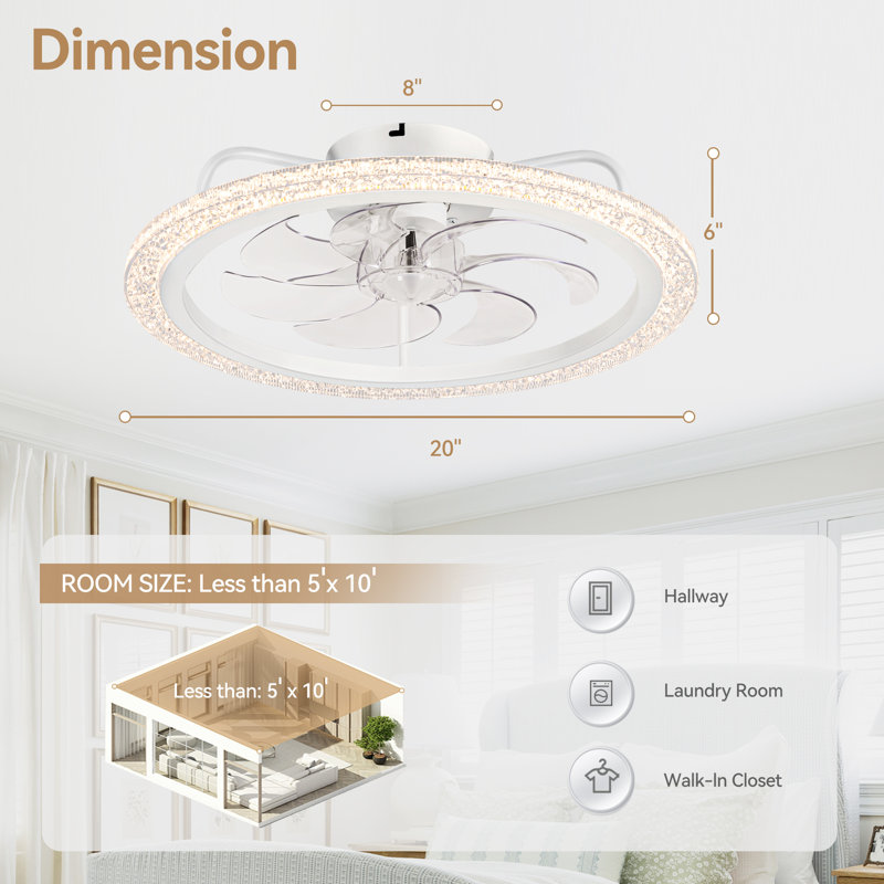 20" Led Ceiling Fans With Light Kit And Remote Control