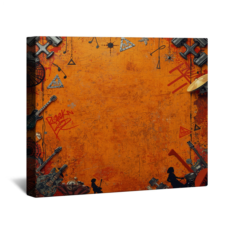 Toile de galerie orange avec collage de musique grunge orange en plusieurs tailles, 16 po x 20 po