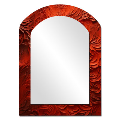 Volcanic Red Fusion - miroir mural asymétrique moderne, art métallique imprimé