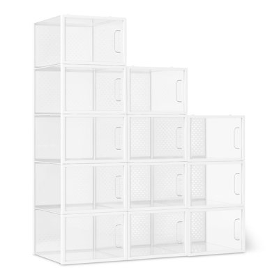 Shoe Storage Organizer Box, Stackable And Foldable, 12 Pack (Clear)