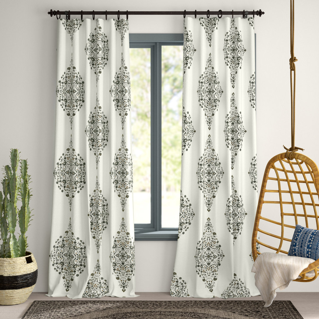 Mcclenton Medallion Damask Printed Cotton Rod Pocket Room Darkening Curtains - Single Panel Drapes Bungalow Rose Curtain