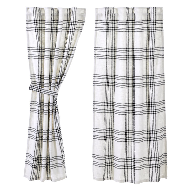 Black and White Plaid Cotton Light-Filtering Curtain Panels, 63x36, Set of 2