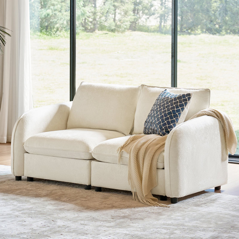 Canapé modulaire moderne avec rangement Terencio, H 34,5 po x l 75 po x P 35,75 po, Ivoire ivoire