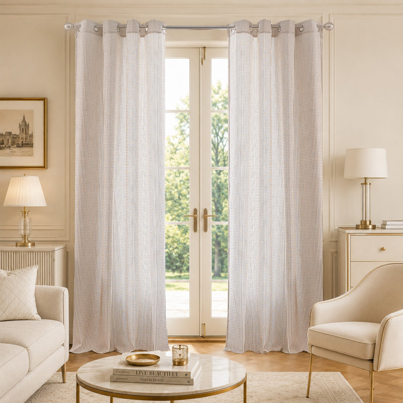 Rideaux rayés en chenille 3D en lin tweed texturé, filtrant la lumière, tissé, brodé, rideaux doux et luxueux pour le salon, la chambre à coucher, œillets, intimité, 2 panneaux