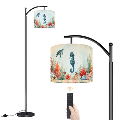 Lampe sur pied à arc avec abat-jour réglable Coastal Marine Jellyfish Oceans Seahorse Coral Turtle Starfish Lampadaire