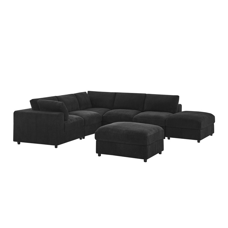 Canapé modulaire en velours côtelé Chanpinemere, Black Corduroy