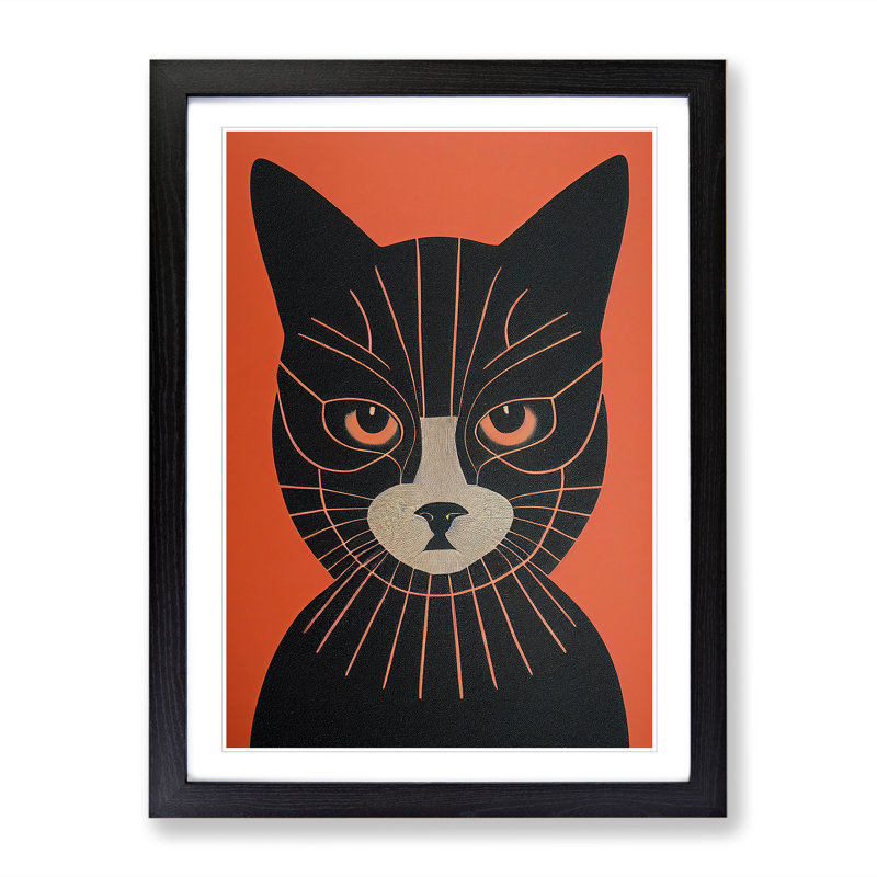 Mesmerising Cat Abstract - Framed Print, Black, 46cm H x 34cm W