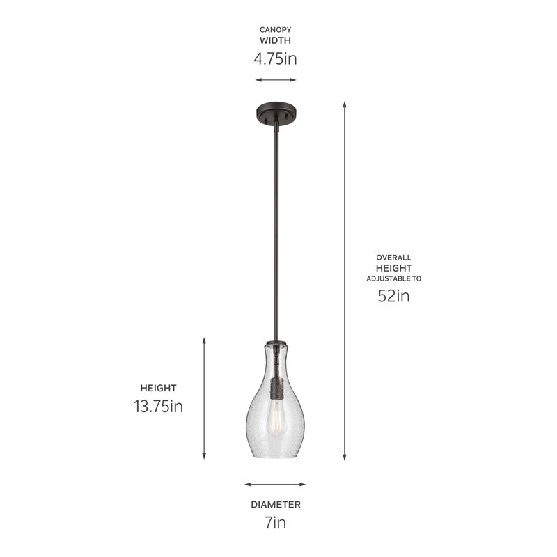 1-Light Olde Bronze Modern Pendant with Seeded Glass Shade, Bronze