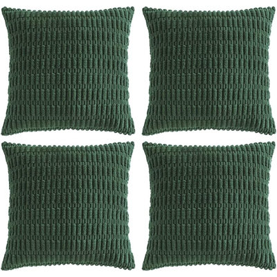 Set Of 4 Dark Green Boho Decorative Throw Pillow Covers 18X18 Inch For Couch Bed Sofa, Aesthetic Modern Bohemian Room Decor, Soft Fuzzy Fluffy Cozy Corduroy Textured Cushion Case 45X45cm