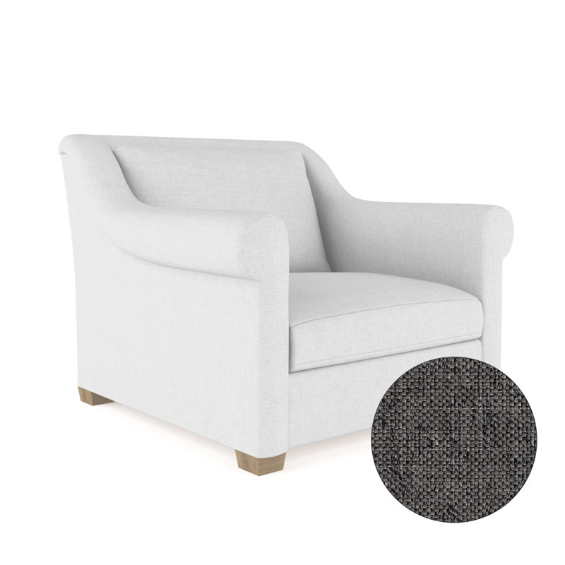 Chaise avec accoudoirs roulés Thompson, H 32 po x l 43 po x P 41 po, Lin tissé caillou graphite, Naturel
