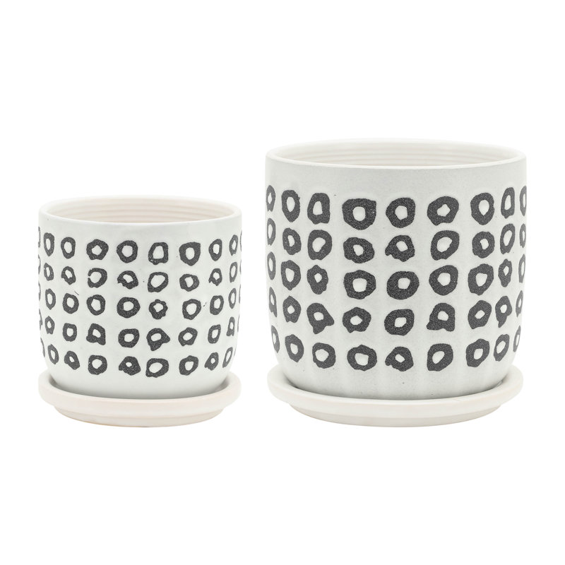 Stoneware Ceramic Saucer Planters with Drainage - Modern Decorative Plant Pots - Durable, Stylish Design for Home and Garden - Set of 2
