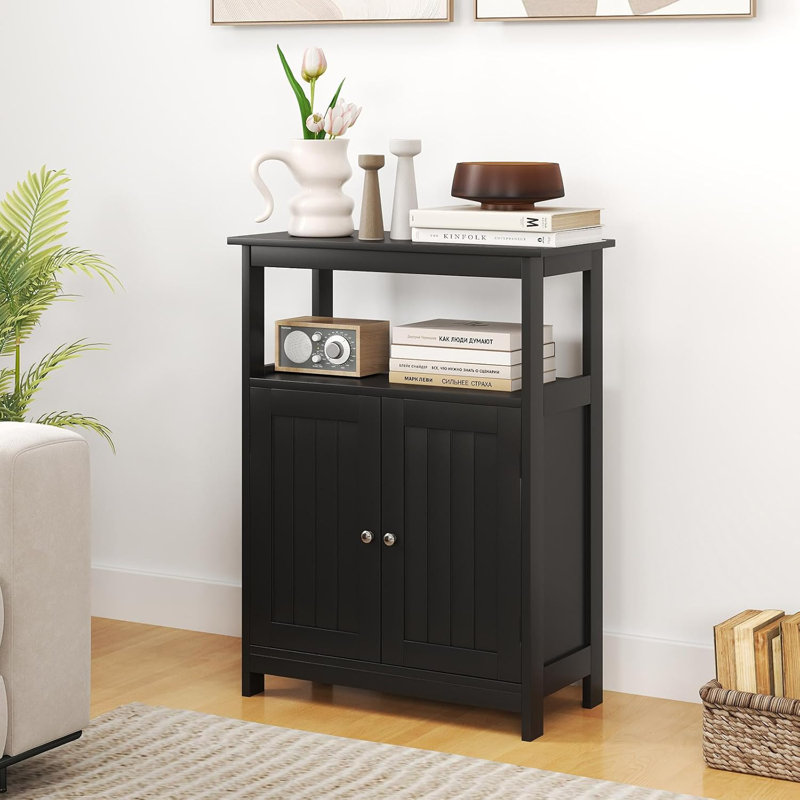 Bathroom Storage Cabinet, Freestanding Floor Organizer With 2 Doors & 1 Adjustable Shelf, Modern Home Bathroom Furniture For Living Room Entryway Kitchen