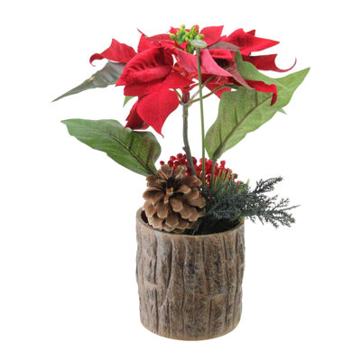 Poinsettia artificiel 10 po avec pomme de pin et baies