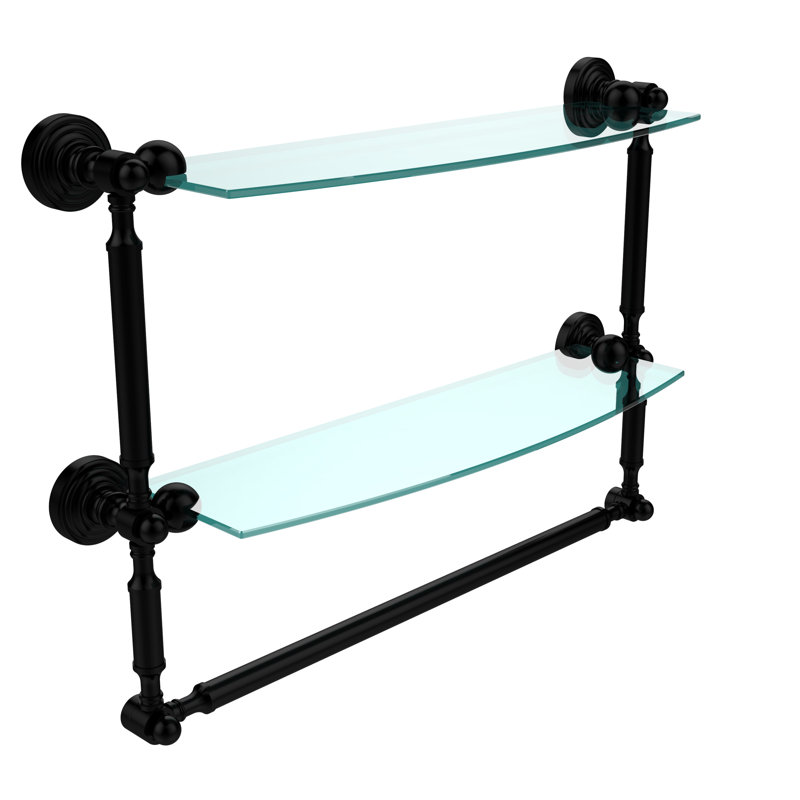 Retro Wave 2 Piece Tiered Shelf with Towel Bar, 18", Matte Black