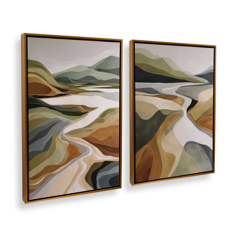 Golden Valley, ensemble de 2 impressions, Cadre flottant doré poli, 30 po x 20 po