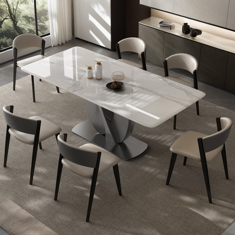 Ensemble de table de salle à manger rectangulaire moderne en faux marbre, H 29,5 po x L 55,1 po x l 31,5 po