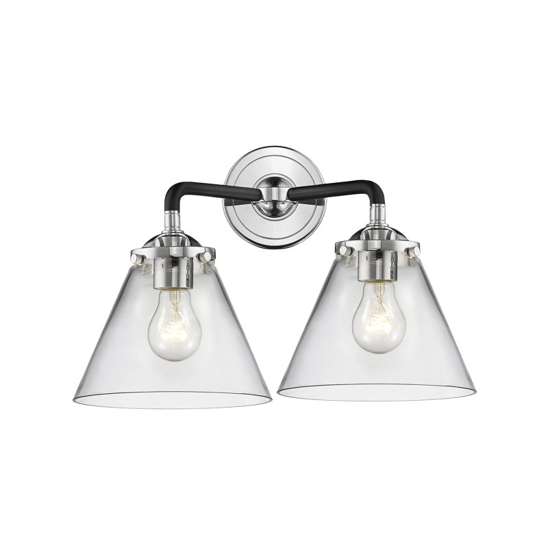 Éclairage pour meuble-lavabo 2 lumières cône Aislinn, Nickel poli noir, Incandescent, Transparent