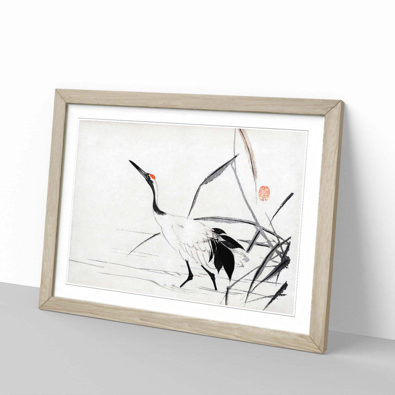 Japanese Crane by Mochizuki Gyokusen - Picture Frame Painting Print, Oak Framed, 48cm H x 65cm W x 2cm D