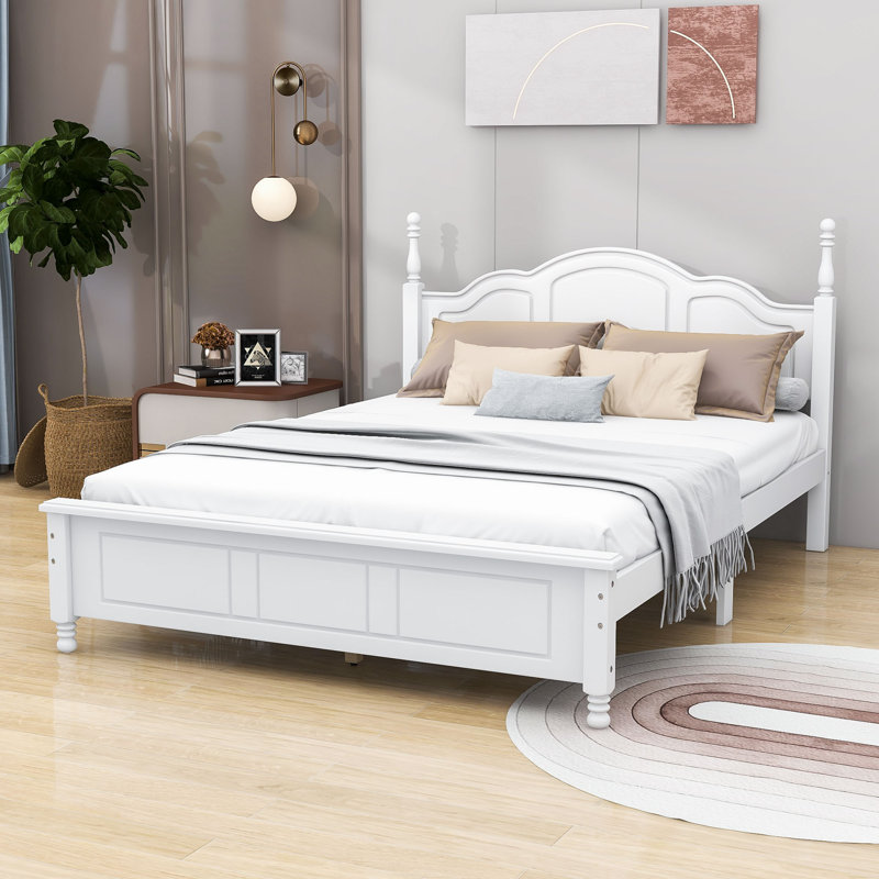 Brochan Wood Platform Bed with Headboard, Queen, White