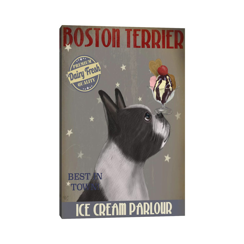 Boston Terrier Ice Cream Parlour by Fab Funky - Wrapped Canvas Print, 66.04 cm H x 45.72 cm W