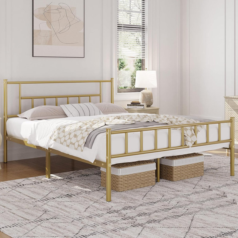 Delaenie Metal Platform Bed, Grand, Or antique