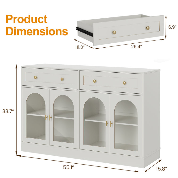 Wide Sideboard Buffet With 2 Drawers & 4 Doors (Set Of 2)