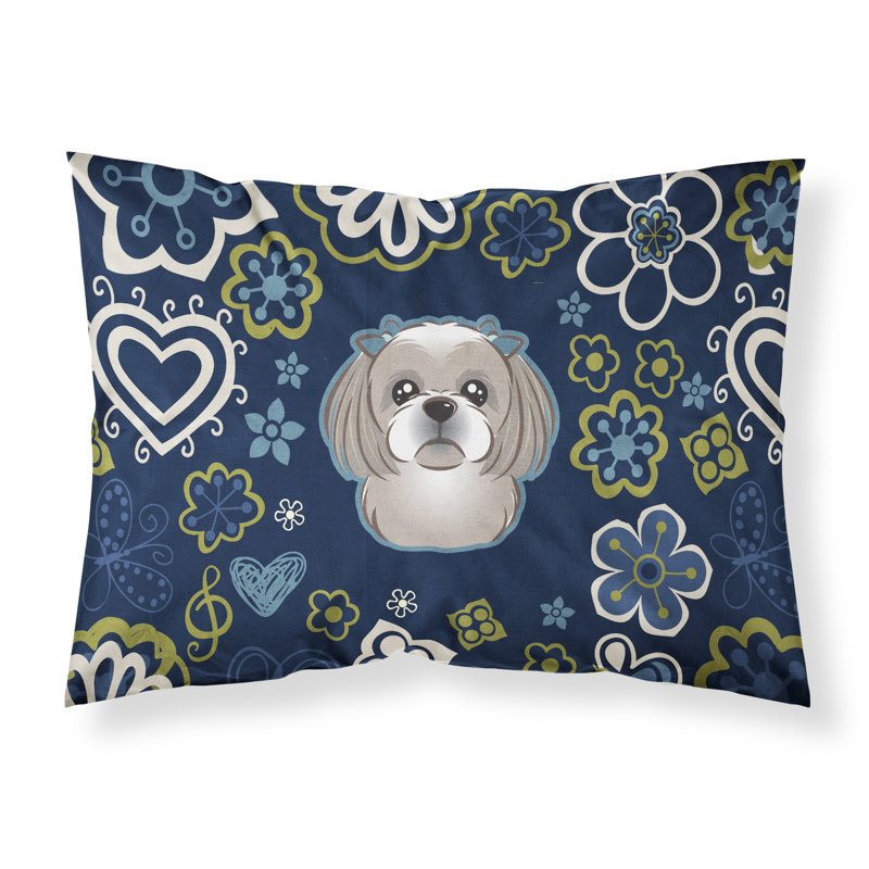 Flowers Microfiber Floral, Gray Silver Shih Tzu