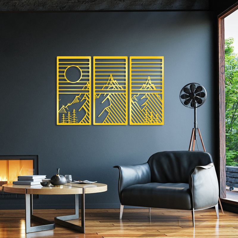 Elegant Metal Wall Art Decor (3 Pieces), Gold Finish, 31.5 x 15.7 inches | Durable Metal Body, Thickness: 0.06 inches | Perfect for Living Room, Bedroom, or Office | Stylish & Modern Home Accessory