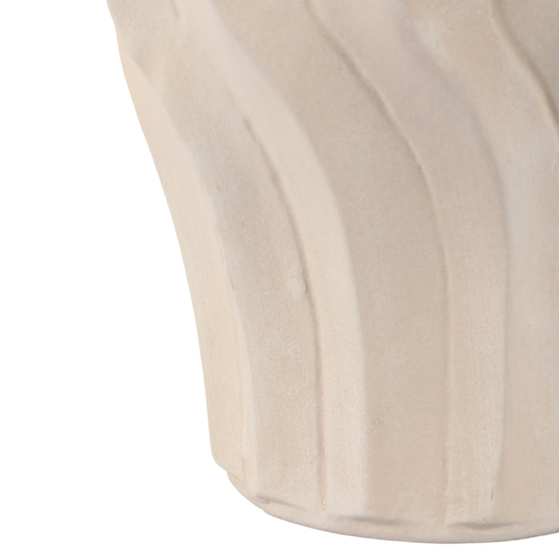 Contemporary Wavy Sculpted Jar With Metallic Lid - Decorative Tall Table Jar Prefect For Flowers And Home Decor Standalone Piece - Cream