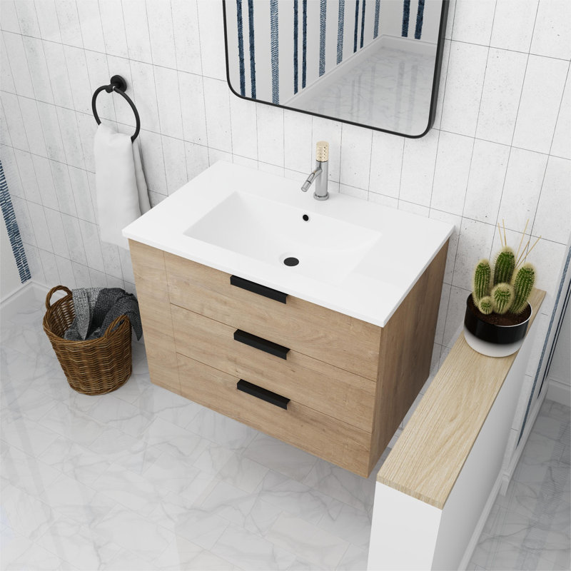 Meuble-lavabo simple 30 po avec 3 tiroirs à fermeture en douceur et plateau en résine Abdurrauf