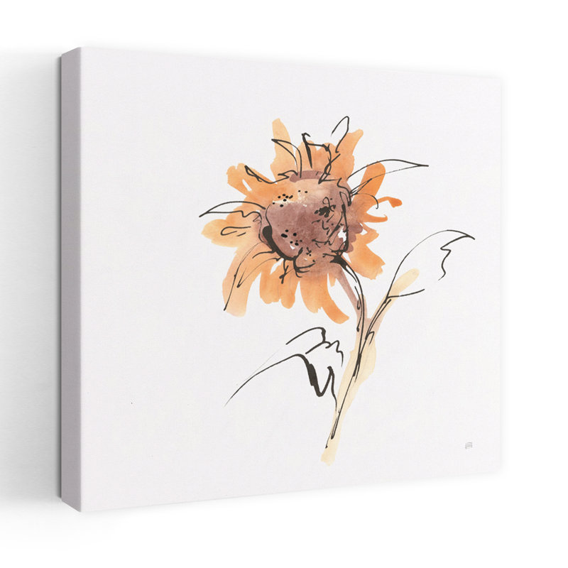 Abricot tournesol II, art contemporain de fleur de tournesol abstrait, H 32 po x l 32 po