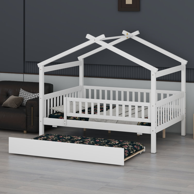 Lit en bois avec couchette, Blanc