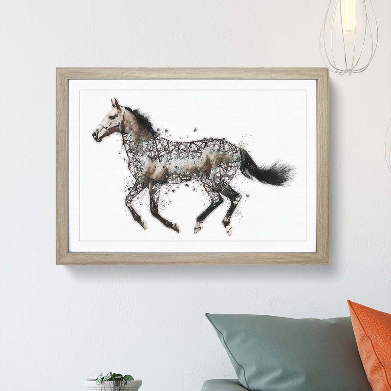 Horse Deconstructed in Abstract - Picture Frame Painting Print, 36cm H x 48cm W x 2cm D, Oak Framed